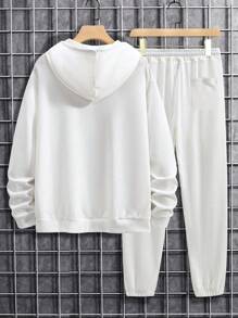 男士秋冬连帽衫套装 | 十字印花 | 休闲运动必备 - 白色 - 查看 5