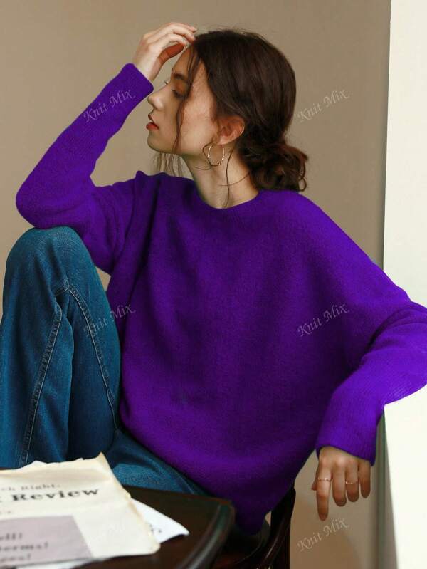 Knit Mix ملابس علوية قطني مموج فرنسي للنساء مع ياقة الماس، قطعة علوية فضفاضة مقسمة باللونين لربيع وخريف، نماذج عشوائية لعيد الحب وعودة المدارس وخريف ملابس النساء