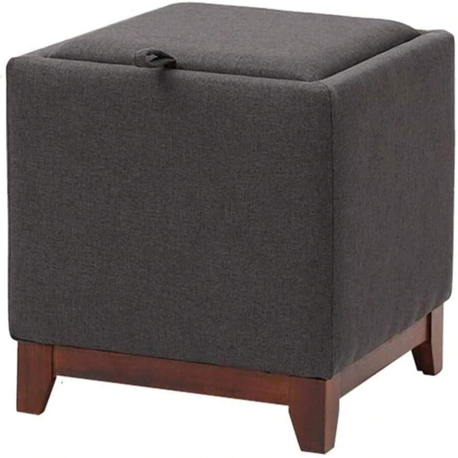 Ottomans Foot Stool With Storage,Square Foot Rest Stool Seat,Upholstered Soft Footrest Stool,Solid Wood Feet Sofa Coffee Table Footstool (Green) - Dark Grey - View 1