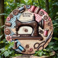 1 Stück Vintage Nähmaschinen Thema Eisen Wandplakette, 1 Stück dekorative runde Platte, geeignet für Zuhause, Nähzimmer, Bauernhaus, Garten - Vielseitig verwendbares Hängeschild für Zuhause, ohne Strom, zufälliger Stil