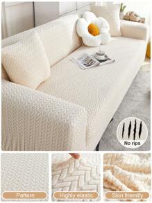 1 PC Sofa Cover All Inclusive Universal Set Jacquard Velvet All Season Universal Type Lazy Cat Scratch Resistant,Modern Minimalist Style L-Shaped Anti Slip Sofa Protective Cover, Living Room 1/2/3/4 Seat Sofa Cover - Youmai-cream White - View 2