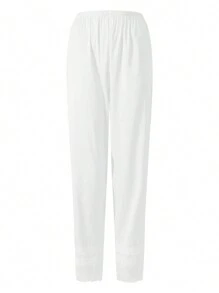 Women's Silk Pettipants Slip Ankle Length Snip-It Pant Liner Satin Culotte Slip Elastic Waistband Lace Sleep Pants - 白色 - 查看 4