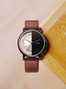 TOMI TOMI Men's Quartz Watch Set, Hollow Design See-Through Dial Casual Minimalist Watch, Includes Wallet And Pen Case, Holiday Gift For Family And Loved Ones, Christmas,