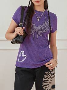 Women Y2K Fairy Grunge Short Sleeve Shirt Top Vintage Rhinestone Wing Graphic T-Shirts Aesthetic Tees Tops Gothic Streetwear