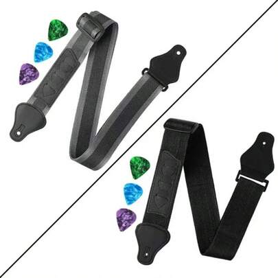 1pc Guitar Strap With 3pcs Guitar Picks, Bass Guitar Strap With Guitar Pick Holder, Woven Nylon Shoulder Strap