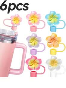 1 pieza/Set de 6 tapas con diseño de flores para cubrir pajitas de 30 y 40 onzas, tapas de silicona reutilizables para pajitas de 10 mm, tapas antipolvo para pajitas, tapas simples para la punta de la pajita, accesorios para tazas, regalo del Día de la Madre