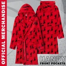 Liverpool F.C. Fleece Dressing Gown With Hood Pockets Tie Waist Cosy Robe Gift - Red - View 4