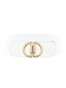 1 件女式宽腰带闭合松紧腰带金属扣装饰复古高腰连衣裙腰带，黑色 - 腰封 - 查看 3