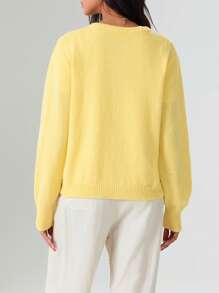 Women Button Up Sweaters Casual Lightweight Solid Color Knit Cardigans Warm Knitwear - Yellow - View 6