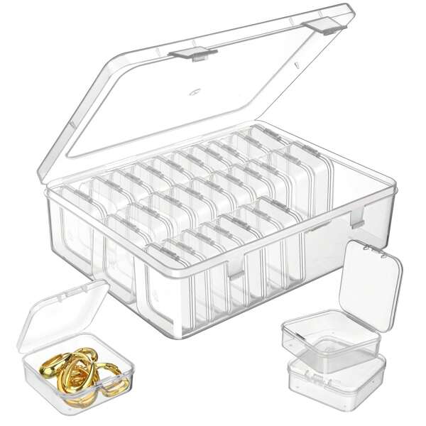 30Pcs Small Clear Plastic Storage Containers, 1 Large Craft Organizer Box, Mini Clear Bead Organizer Box, Transparent Storage Containers, Plastic Storage Cases, Craft Storage Box For Jewelry Making DIY Bracelets Beads Nails Screws Small Crafts Gifts For Women Sun Travel Cool Back To School