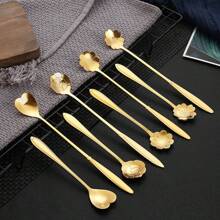 Set da 8 pezzi, posate dorate luxury in acciaio inossidabile: cucchiaini da caffè, cucchiaini da dolce, cucchiaini da gelato, forchette da frutta, adatte per casa, cucina, ristorante, hotel, feste, San Valentino, regali per il ritorno a scuola - Dorato - Visualizzare 2