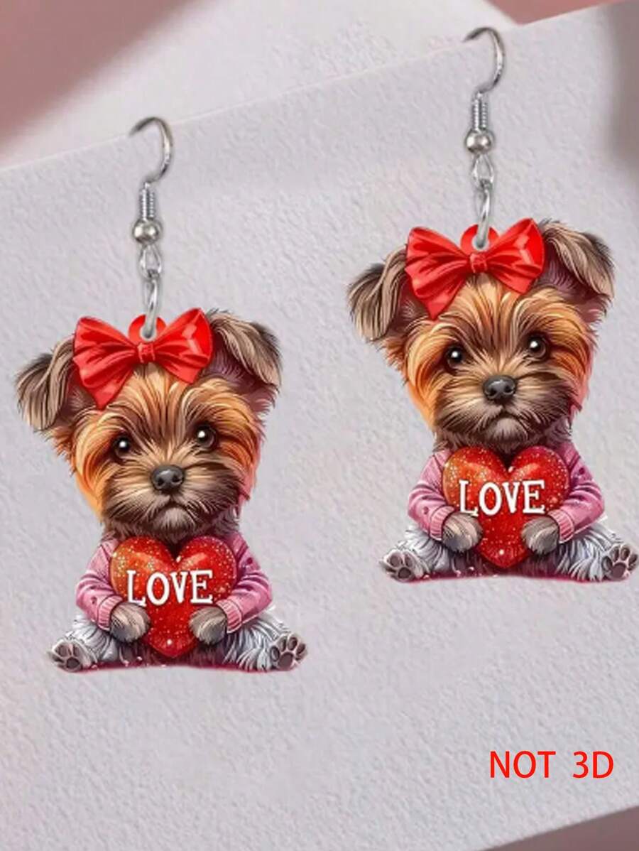 1 Coppia di Orecchini Pendenti a Forma di Fiocco e Cuore Rosso in Acrilico 2D, Gioielli di Moda Perfetti Come Regalo di San Valentino per le Donne