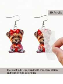 1 Coppia di Orecchini Pendenti a Forma di Fiocco e Cuore Rosso in Acrilico 2D, Gioielli di Moda Perfetti Come Regalo di San Valentino per le Donne