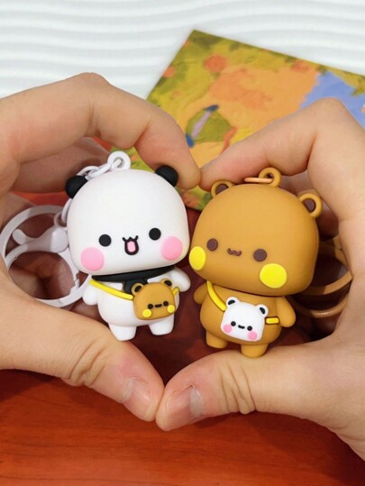 1/2 pièces Porte-clés en silicone mignon avec panda et ours, pendentif adorable avec attache parfait comme cadeau de la Saint-Valentin pour petite amie, camarade de classe, meilleure amie et couples. Accessoires de voiture, de sac, charme scolaire, style gothique Y2K