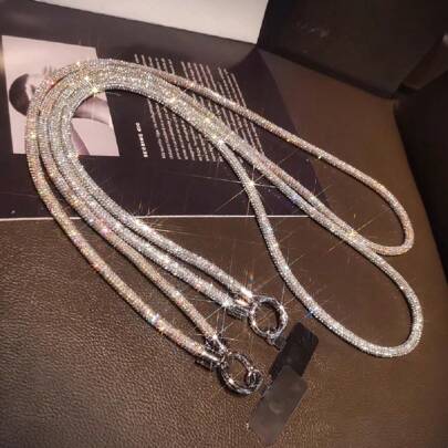 高级奢华全铺水晶可调节肩带，多功能时尚百搭肩带/腕带挂绳，带金属扣，坚固防摔手柄