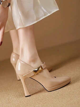 女士防水厚底细跟高跟鞋，超高跟鞋，粉色、杏色、裸色、酒红色、黑色、白色、红色、银色、金色，时尚漆皮鞋