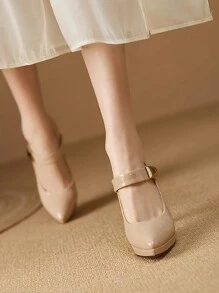 女士高跟鞋，细带搭扣高跟鞋，超高跟，粉色、杏色、裸色、酒红色、黑色、白色、红色、银色、金色可选，时尚百搭