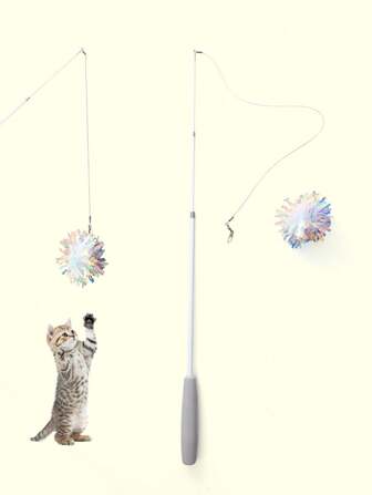 1入組多色逗貓棒，附可更換頭部，三節可伸縮貓棒玩具