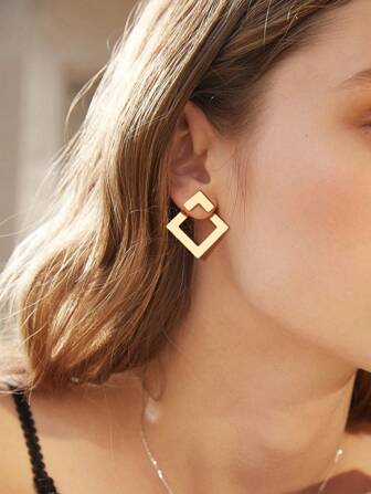 2只/1对 极简主义菱形夸张几何图案奢华风格女士耳环