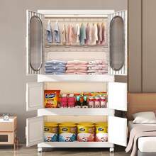 Plastic Storage Bins With Lids,White Closet Organizers,Collapsible Storage Containers For Home,Bedroom,Office,Dorm Room,Collapsible Storage Boxes,3-Layer Wardrobe With Wheels(XL)