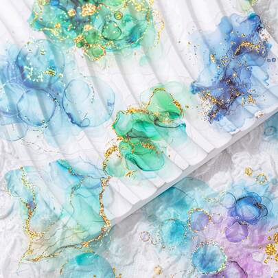 have a good day 15pcs/Pack Watercolor Tie Dye Stickers, Retro Creative Aesthetic Decorative Stickers, DIY Craft Material, Holiday Gift, Personalized Scrapbooking School Supplies,School Supplies,Back To School