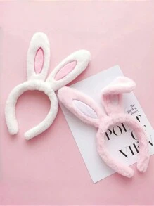 2pcs Cute And Lively Strawberry Rabbit Ear Plush Hair Hoops, Party And Gathering Hair Accessories For Ladies Winter Face Washing And Make-Up Headband - Pink and White Plush Rabbit Ears Headband Set - View 7