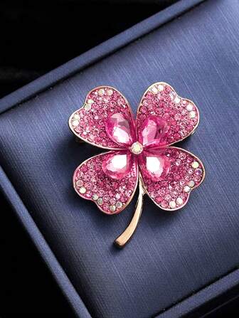 优雅闪亮四叶草胸针，高端绿色女士翻领花，高品质西装别针，新时尚配饰情人节、妈妈、母亲、母亲节、礼物