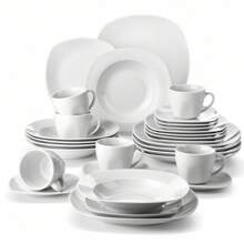 MALACASA 30-Piece Porcelain Tableware Set, White Set, Service For 6 People, Dinner Plate, Dessert Plate And Soup Plate Set - 白色 - 查看 1