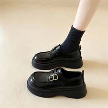 Women's British Style Mary Jane Shoes, Spring & Autumn New Buckle Platform Oxfords, Casual Leather Flats