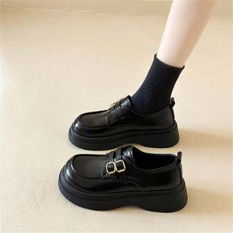 Women's British Style Mary Jane Shoes, Spring & Autumn New Buckle Platform Oxfords, Casual Leather Flats