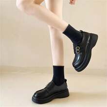 Women's British Style Mary Jane Shoes, Spring & Autumn New Buckle Platform Oxfords, Casual Leather Flats