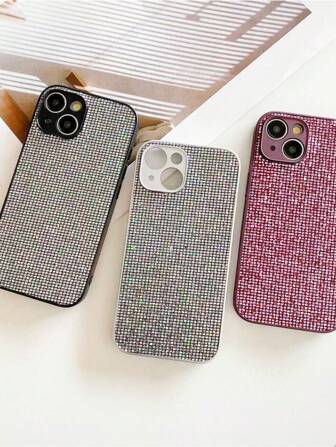 1 件装女士奢华全屏闪亮钻石镜头保护膜 PC 硬壳手机壳，圣诞礼物，适用于 16