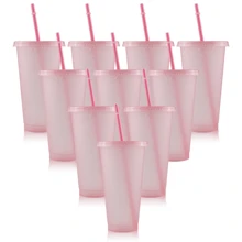 10pcs Reusable Glitter Plastic Cups With Lid And Straws, 24oz Colorful Bulk Party Cups, Cold Travel Cups, Suitable For Ice Drinks, Water, Coffee, Parties, Gatherings, Camping, Water Bottles
