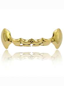 1PC&2pcs Vampire Teeth Grillz Teeth Gold Grills For Your Teeth Hip Hop Half Fang Slug Grillz For Women 18K Gold Plated Gold Jewlry Rapper Costume