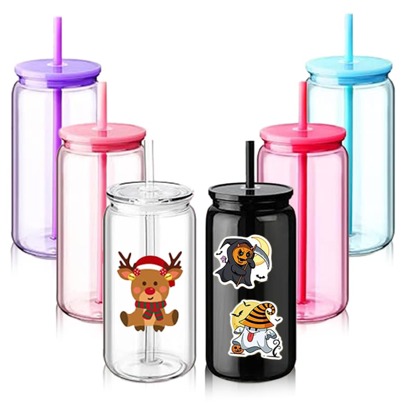 1 pieza Vaso de plástico colorido de una sola capa, vaso de plástico reutilizable de 16oz, vaso plano de plástico para beber, taza de café, adecuado para fiestas de Navidad, regalos del Día de San Valentín, botellas de agua DIY, regalos de cumpleaños, decoraciones de fiesta, uso diario, taza deportiva