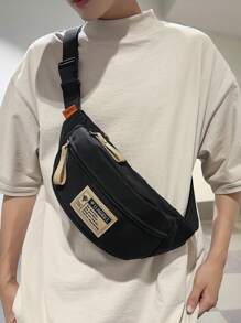 Adjustable Letter Print Chest Bag & Waist Bag Set, Fashionable Simple Solid Color Zipper Closure Shoulder Strap For Men, Casual Everyday Wear, Sports, Travel, Street, Lightweight Water-Resistant Nylon Multi-Compartment Waist Bag 1pc, Peach Tree Black Bag Travel Essentials Holiday Essentials Bag For Men Fanny Pack Bags Summer School The Sporty Life Summer Bag Springbreak Vacation Bag Pack Belt Bag School Supplies Pouch Phone Bag