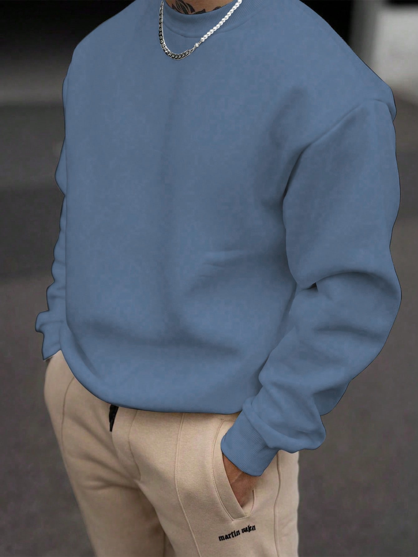 Men's Solid Color Round Neck Pullover Sweatshirt, Casual Everyday Wear, For Fall, Long Sleeve Top