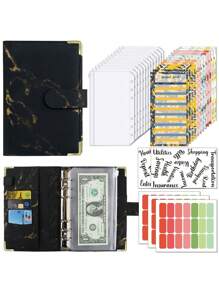 A6 Budget Binder Money Saving Wallet PU Notebook Planner Cash Organiser Envelope - Black - View 2