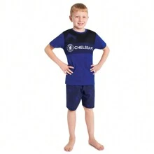 Chelsea F.C. Sports Fan Short Pyjamas Set Cotton Loungewear - Blue - View 1