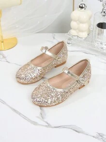 Girls' Mary Jane Flower Girl Wedding Guest Ballet Flats, Suitable For Toddler, Little Kid And Big Kid, High-End Fashion Glitter Party Wedding Dance Flat Shoes