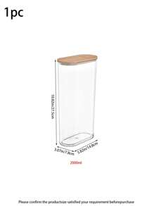 1 pieza Tarro hermético con tapa de bambú, frasco de almacenamiento de productos secos de alta capacidad, capacidad de 350ml-2000ml, opciones de varios tamaños, recipiente de almacenamiento de alimentos de plástico transparente, caja de organización de cocina para granos, granos de café, dulces y aperitivos, apto para refrigerador, almacenamiento de dulces navideños - transparente - Ver 15