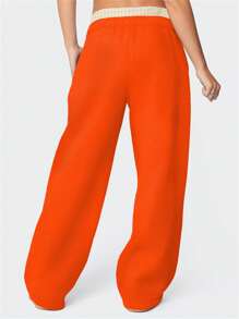 Women Y2k Wide Leg Baggy Sweatpants Elastic Waist Low Rise Joggers Plaid Patchwork Workout Running Going Out Pants With Pockets Casual Athletic Trousers For Sports Hip-Hop Track Pants Vintage Streetwear - 橘色 - 查看 5