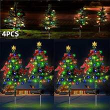 4PCS Upgraded 30 Inch Green Solar Lighted Christmas Tree Outdoor Decoration - 4PCS - View 1