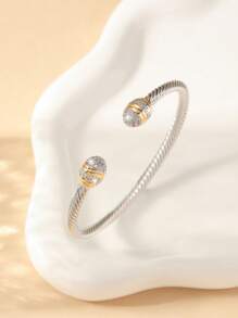 Elegant Open Cable Rope Bracelet With Sparkling Zirconia - Hypoallergenic Copper, Nickel-Free, Comfort Fit For Casual Attire & Gifting