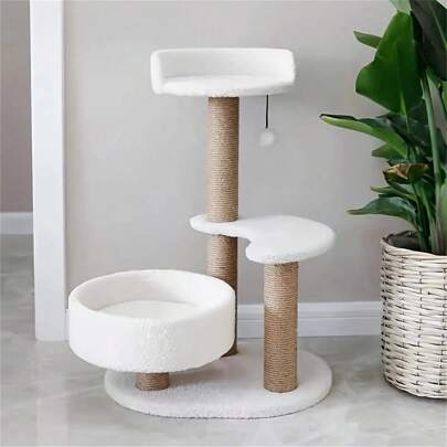 1PC Cat Climbing Tree, Cat Climbing Frame, Cat Entertainment Products, Durable, Non Shedding, Warm Cat Tower With Jumping Platform And Sleeping Area, Multi-Layer Designed Comprehensive Cat Products, Small Cat Tree With Cat Teasing Toys, Natural Sisal Cat Scratching Board Providing Soft Habitat For Kittens And Adult Cats, Cat Scratching Board With Bed, Indoor Cat Tree Tower