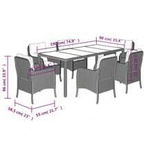 Elegant 7 Piece Outdoor Dining Set With Comfortable Cushions In Black Poly Rattan - Black - View 6