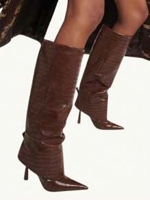 Sexy Fashion Women's Over Knee Boots Pointed Toe Lace Wide Calf Fold Down Full Zip Stiletto Heel Shoes Fashion Motorcycle Dressy Party Boots