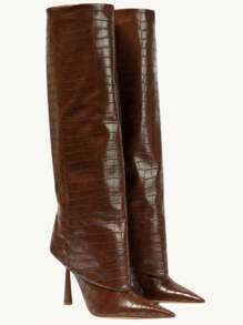 Sexy Fashion Women's Over Knee Boots Pointed Toe Lace Wide Calf Fold Down Full Zip Stiletto Heel Shoes Fashion Motorcycle Dressy Party Boots