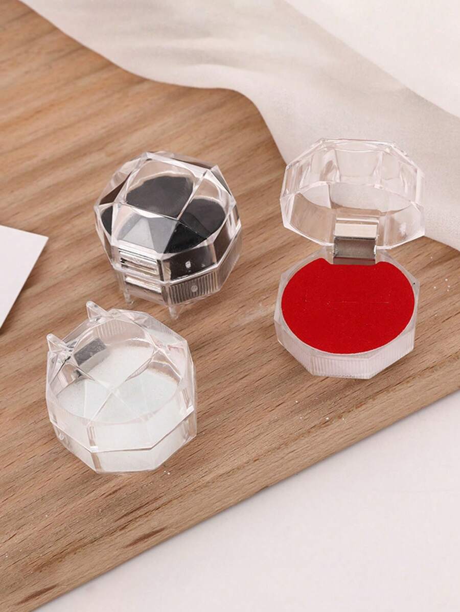 翻盖透明水晶盒小八角戒指耳环包装盒亚克力首饰收纳盒女士返校礼物