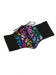 1 件女士宽边松紧带印花星星蝴蝶 PU 皮革时尚套装连衣裙上衣腰部弹力装饰腰带展现完美身材女士束身衣腰带，腰部训练器，塑腰，瘦腰收腹 - Color - 查看 9